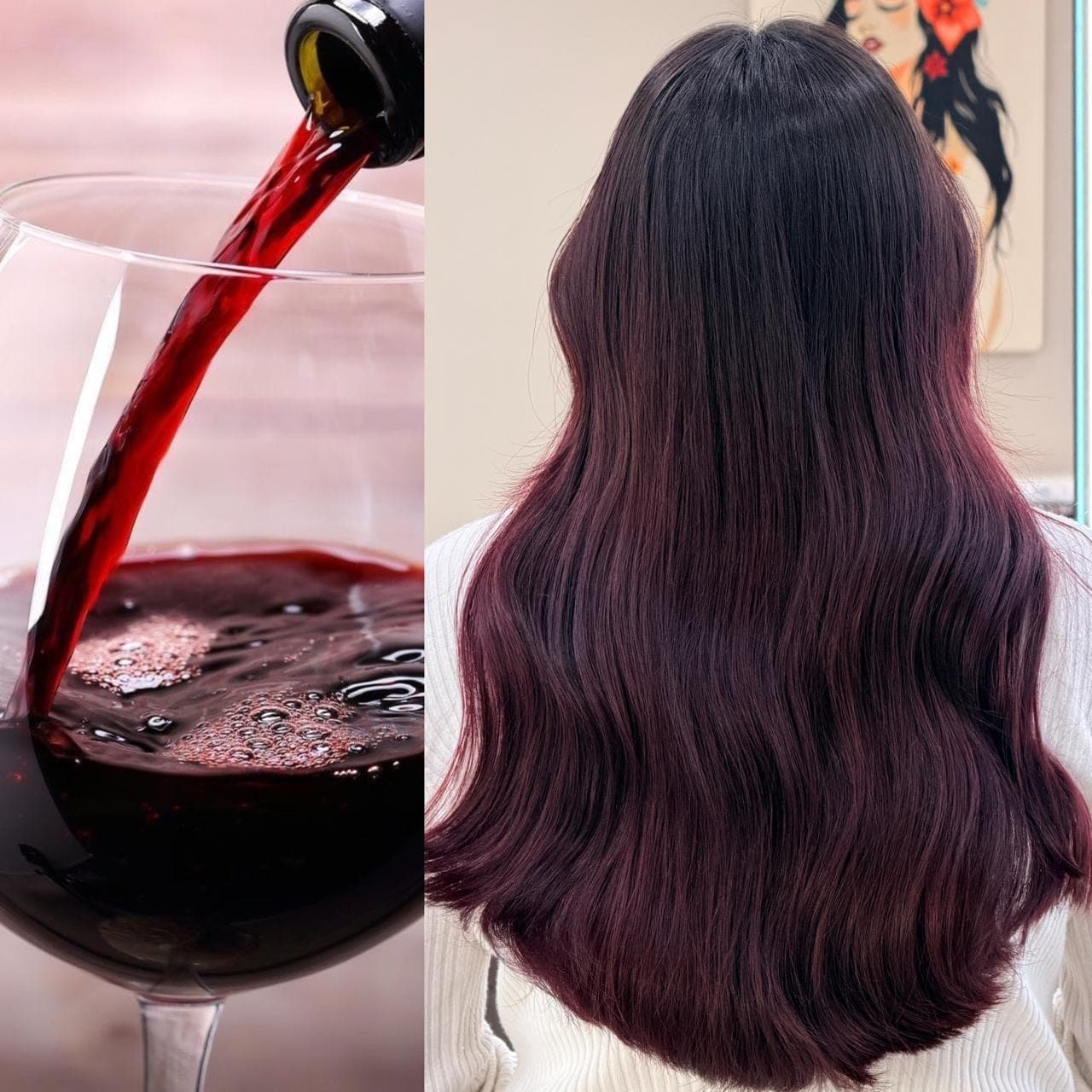 Wine-burgundy hair colour in soft curls
