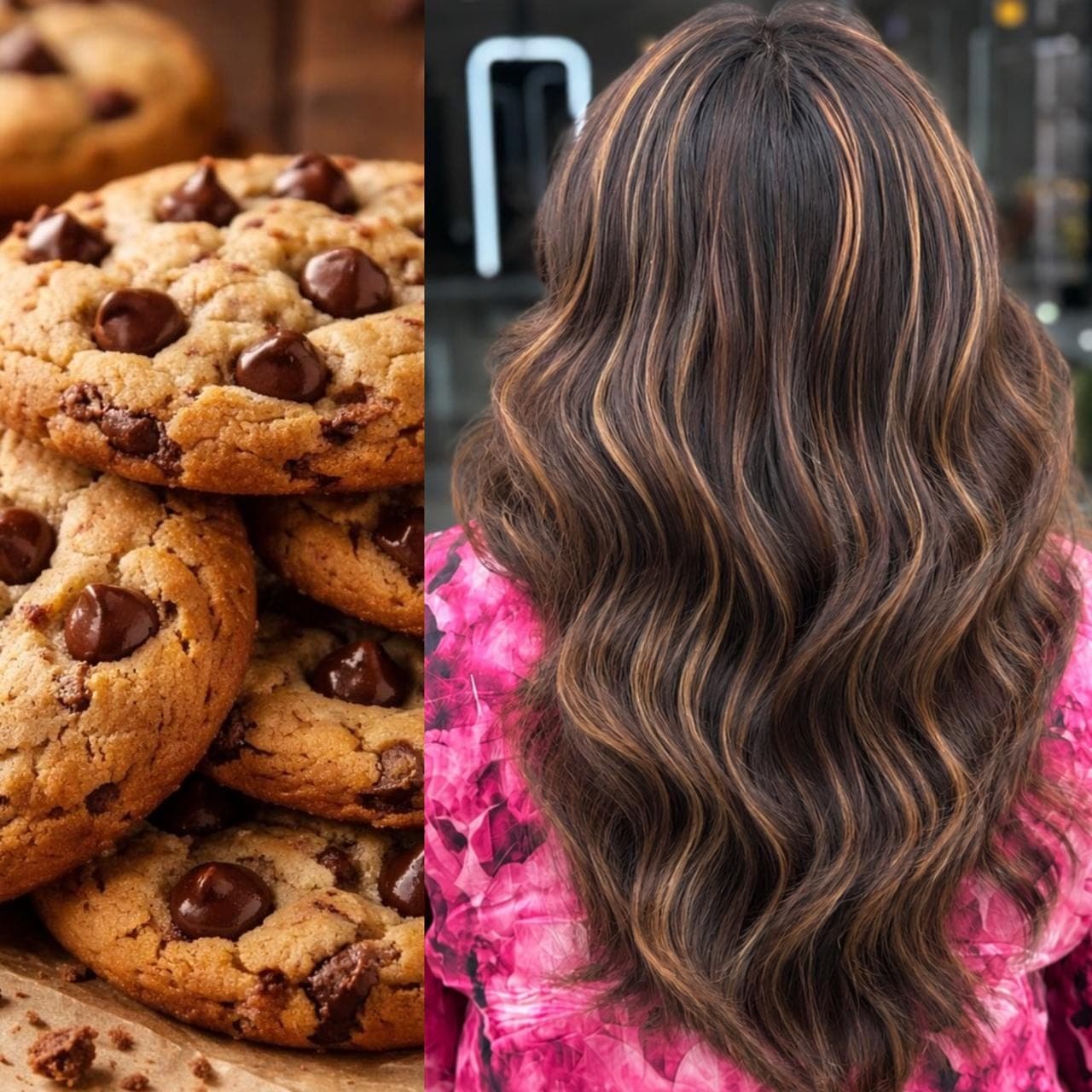 Caramel highlights on brunette waves