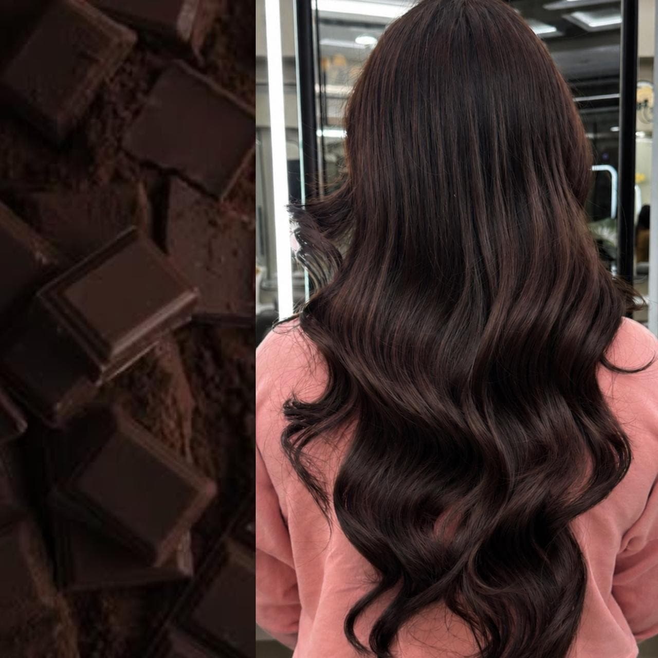 Dark chocolate-brown hair with mirror shine