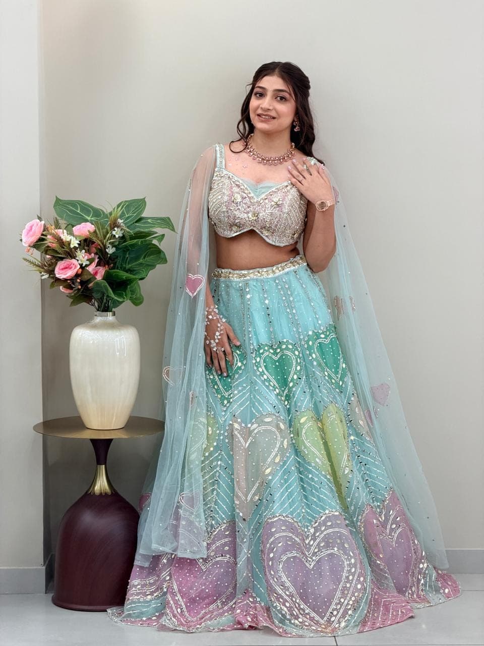 Mint lehenga — full reception look