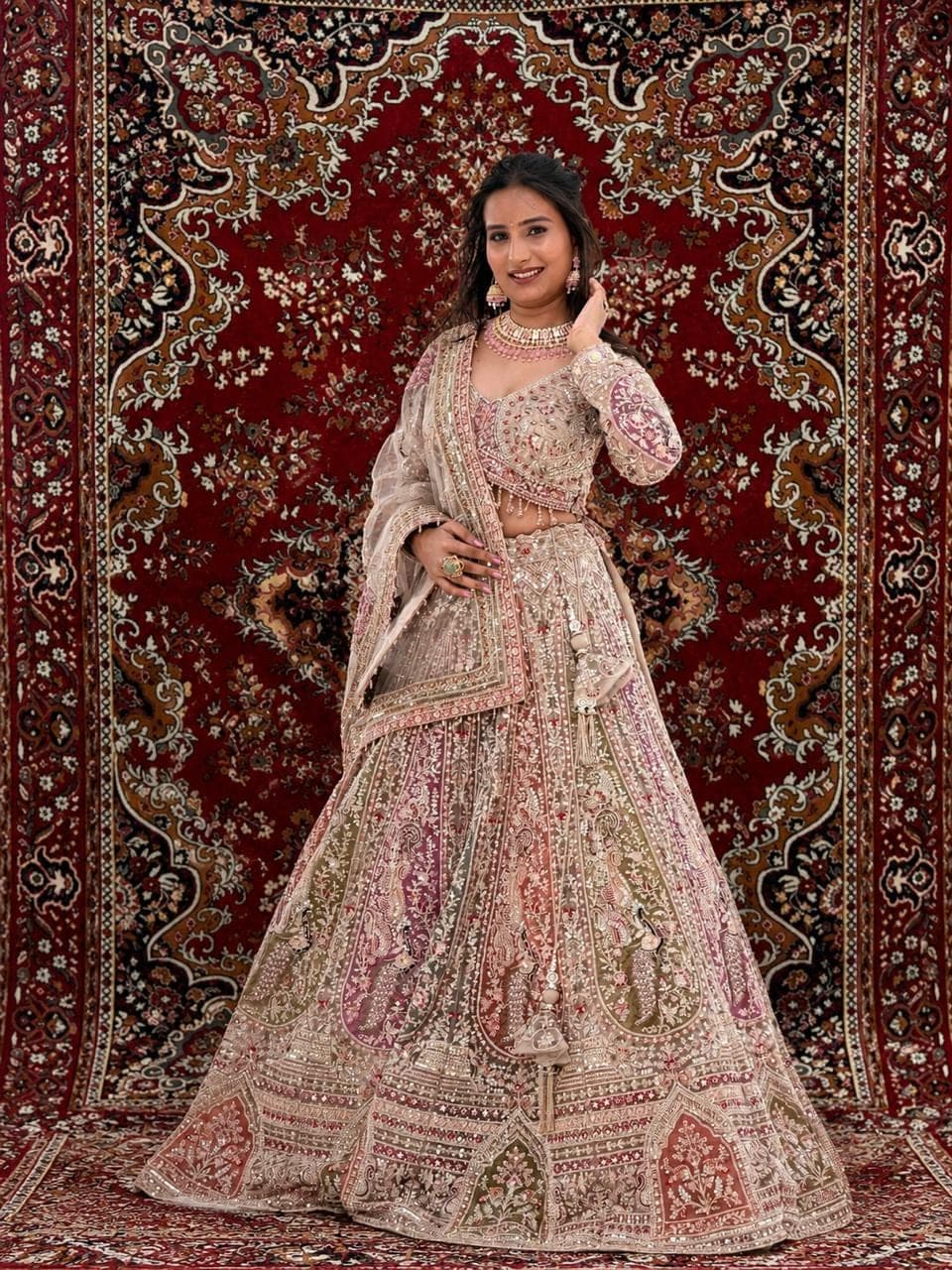 Heavily embroidered bridal lehenga